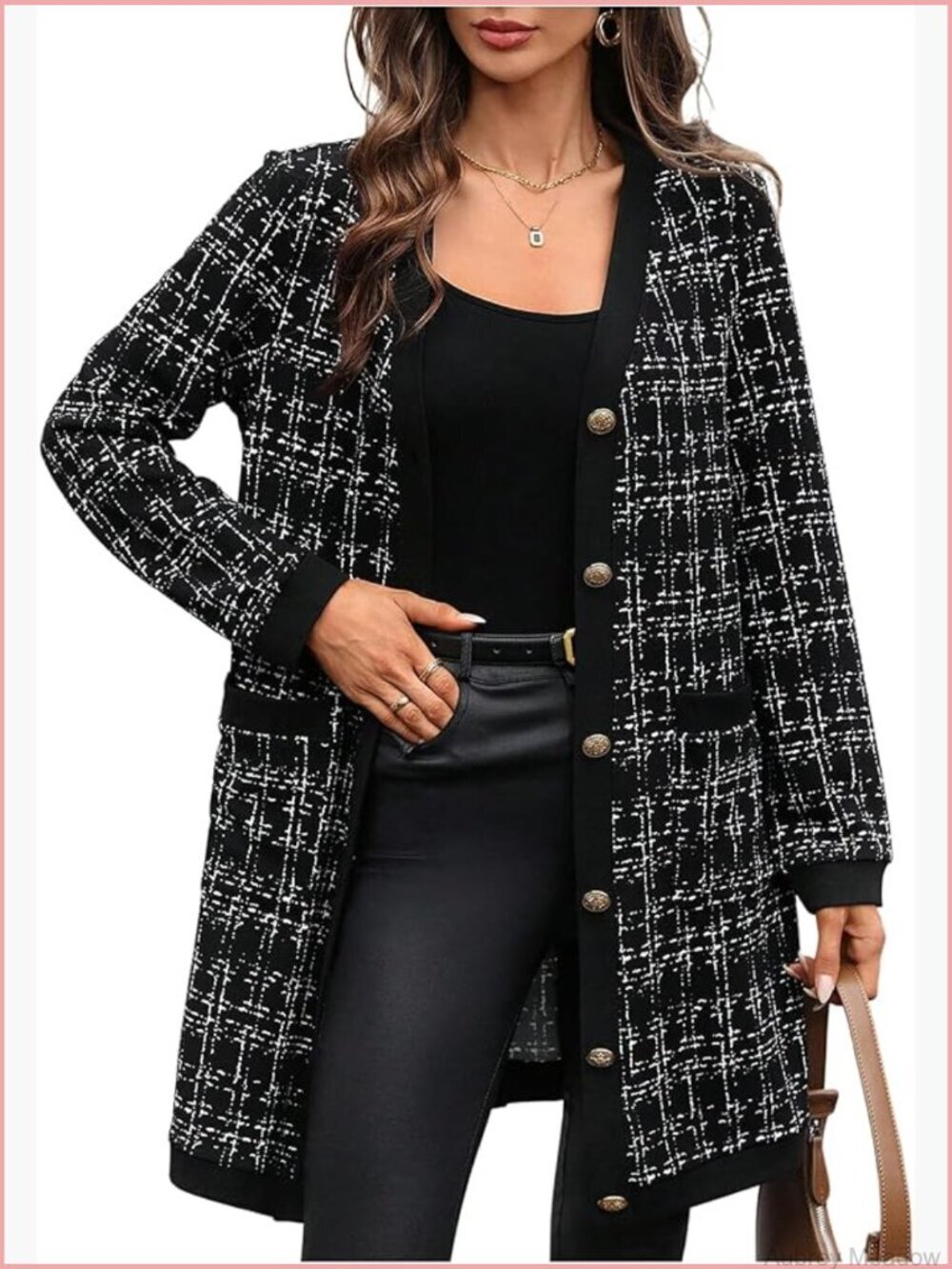 Color Block V Neck Cardigan with Pockets Long Sleeve